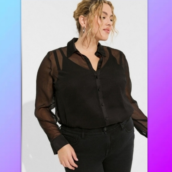 NWT Torrid Chiffon & Satin Long Sleeve Button up Deep Black - 4 - Picture 1 of 7
